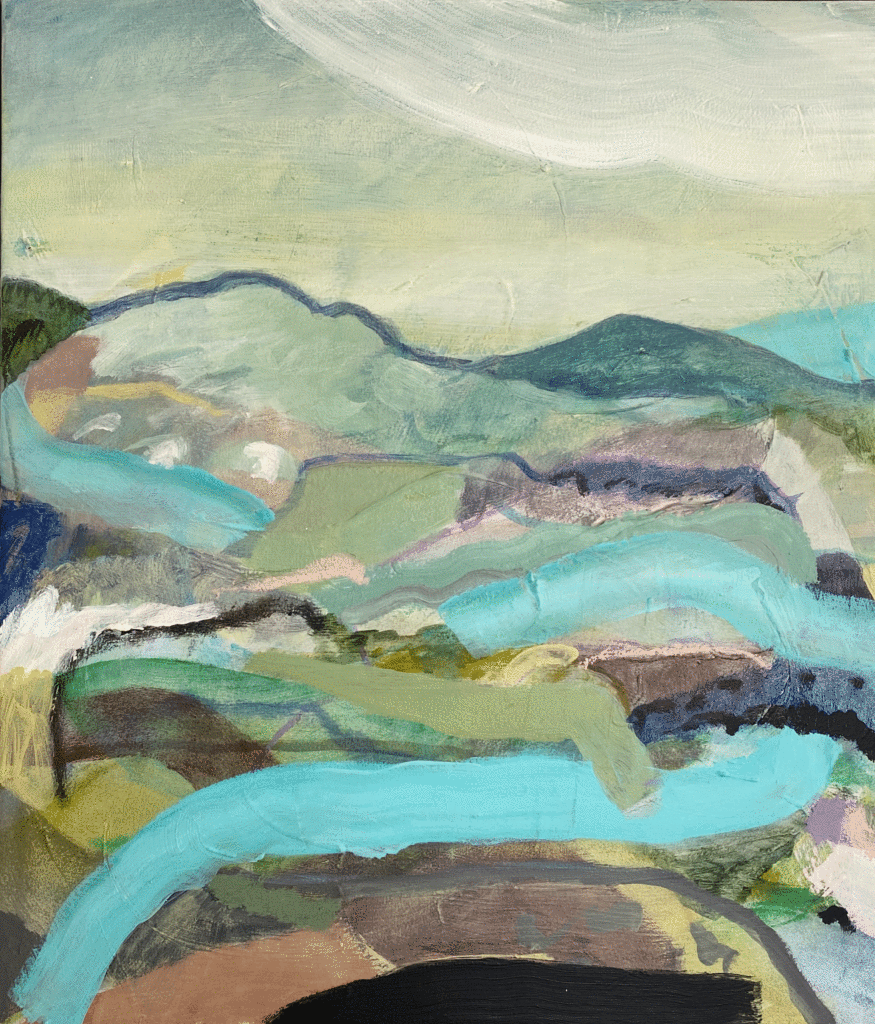 'Hinterland- Blue Hills', 2023, acrylic and oil on canvas, 74 x 64cm