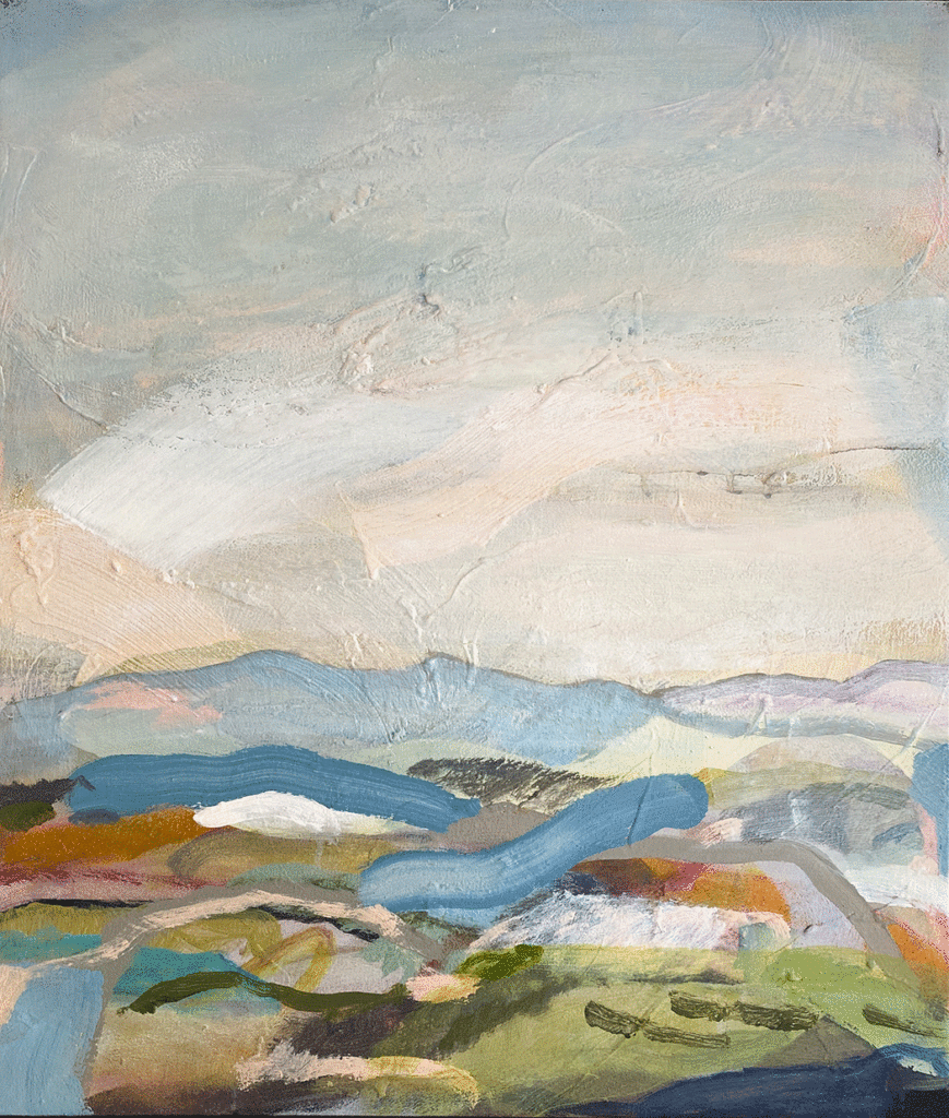 'Hinterland- View from the studio', 2023, acrylic and oil on canvas, 74 x 64cm