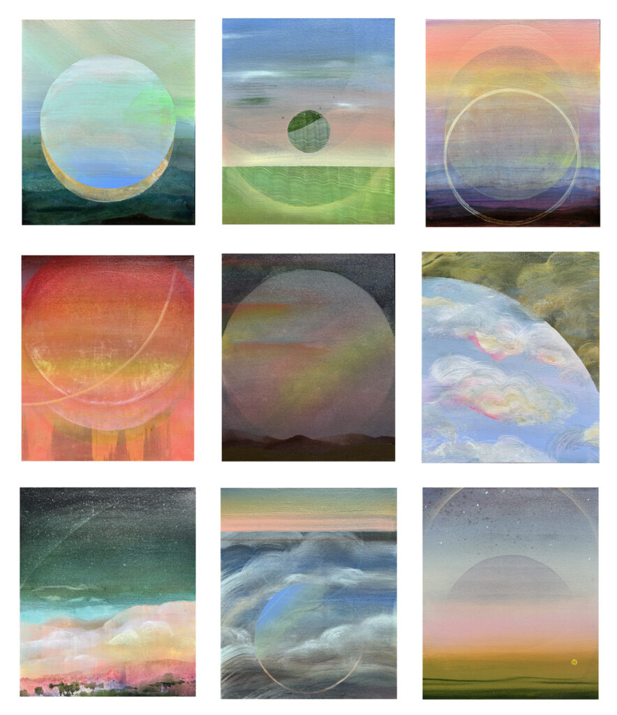 'Luna No.1-9', 2026 acrylic & ink on canvas, each 46 x 39cm